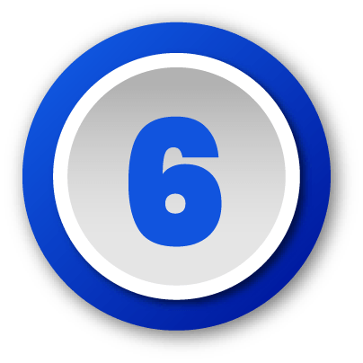 Blue number 6 in a white circle with a purple border and black shadow background.