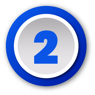 Blue number 2 inside a white circle with gradient blue circular background.