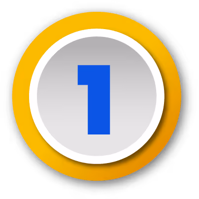 Blue number one inside a white circle with a purple outer ring.