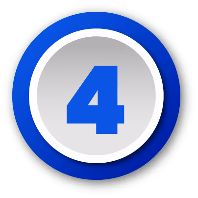 Blue number 4 centered in a gray circle with white and dark blue borders.