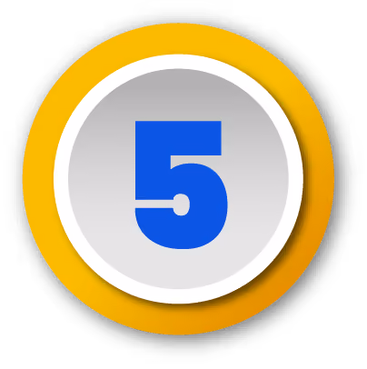 Blue number five inside a white circle with a purple outer ring on black background.