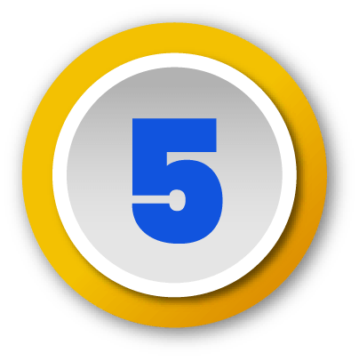 Blue number five inside a white circle with a purple outer ring on black background.