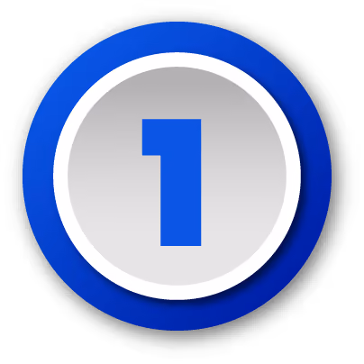 Blue number one inside a white circle with a blue outer ring and shadow.