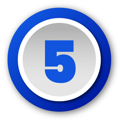 Blue number five inside a white circle with a purple outer ring on black background.