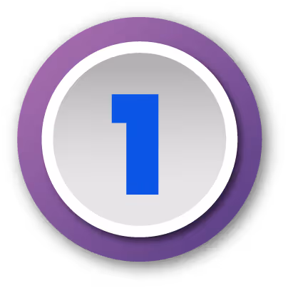 Blue number one inside a white circle with a purple outer ring.
