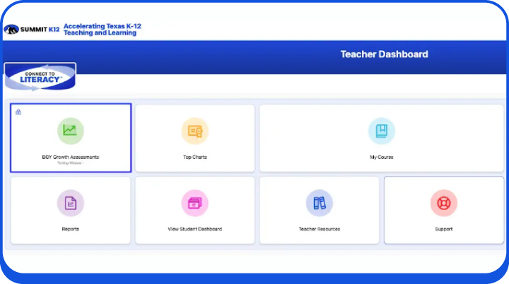 Logo with a book and upward arrow next to text reading Accelerate to Literacy ELA Practice Assessments.