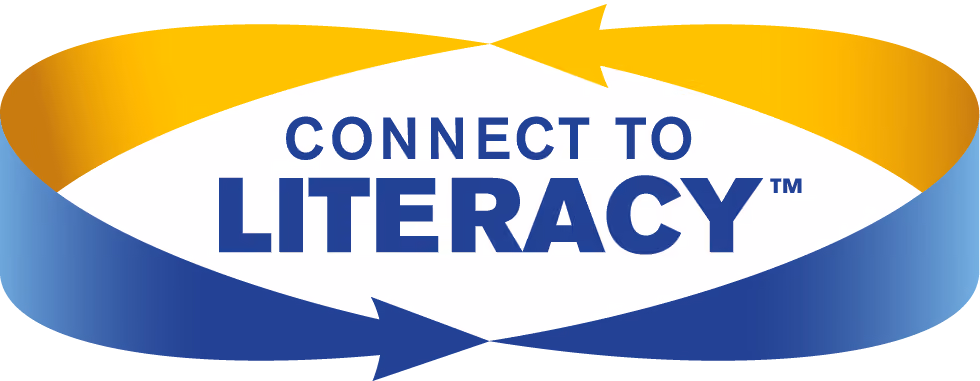 Logo with two curved arrows forming an ellipse around the text 'CONNECT TO LITERACY'.