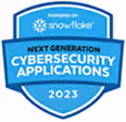 Blue badge with text "powered by Snowflake and Next Generation Cybersecurity Applications".