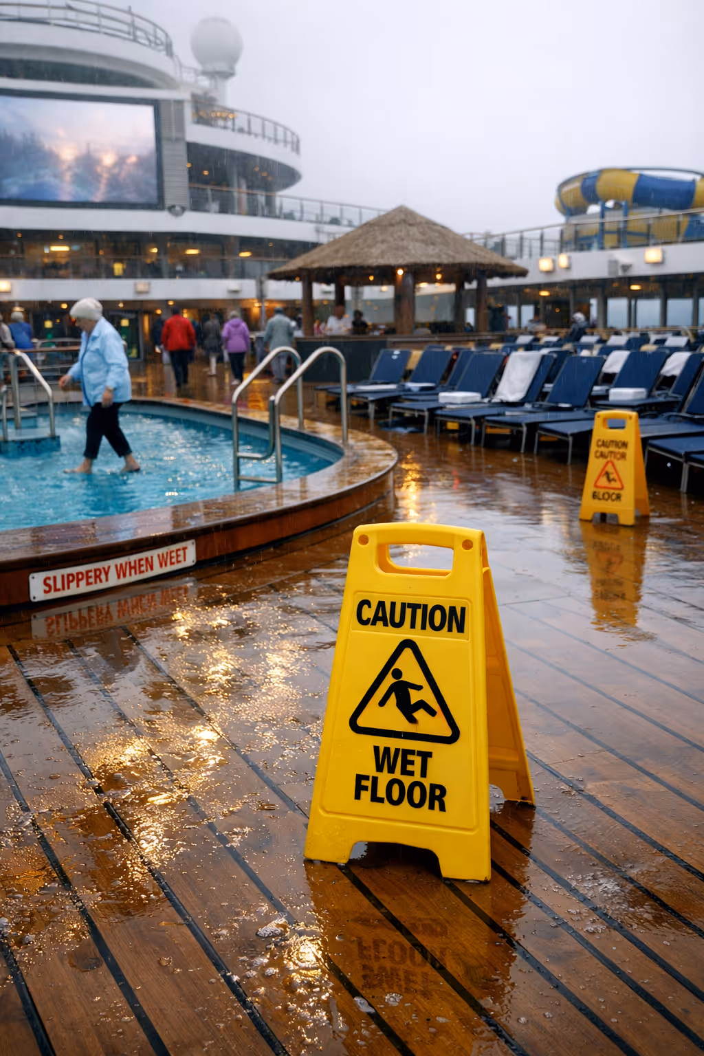 Navigator of the Seas Voyager Class cruise ship pool deck slip hazard and injury risk