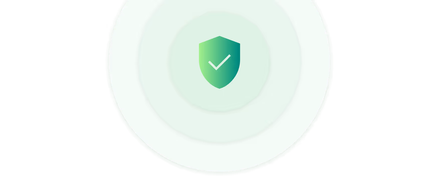 Green shield with white checkmark surrounded by concentric green circles representing security or protection.