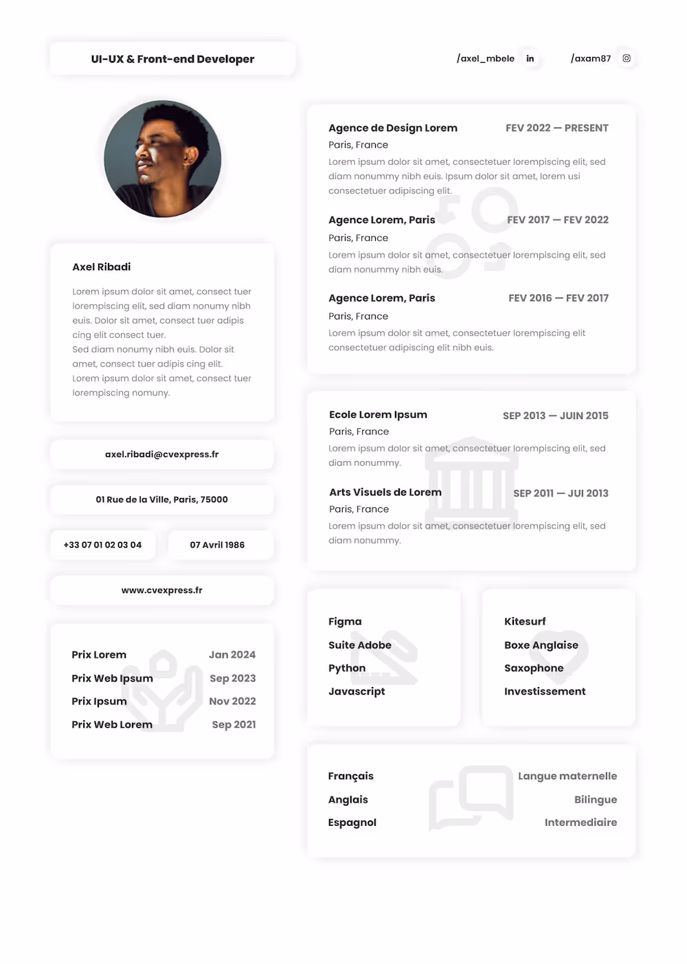 CV design élégant avec mise en page minimaliste et moderne