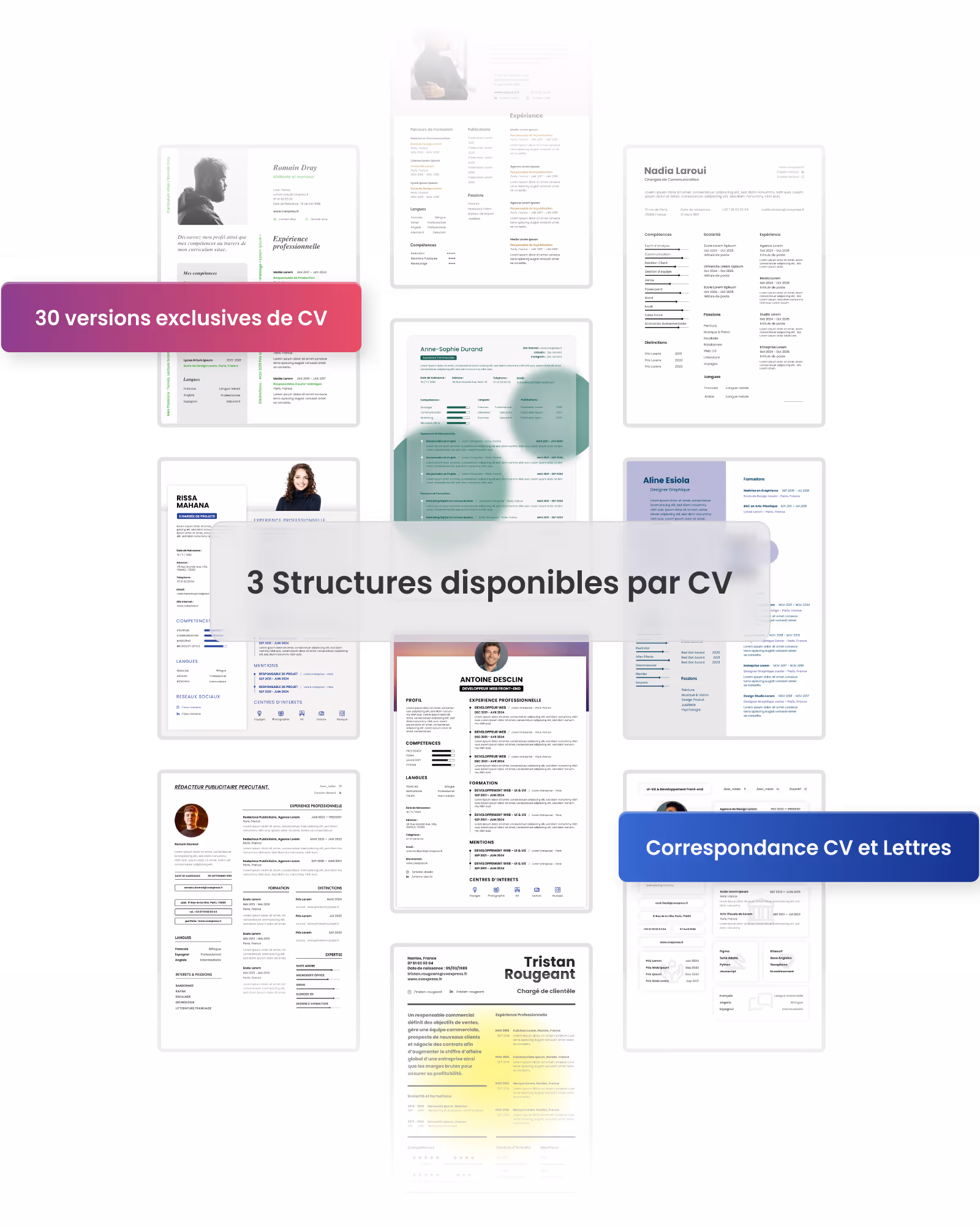 Aperçu visuel d’un CV percutant avec trois structures distinctes