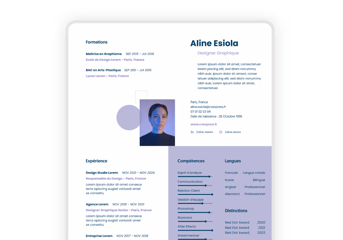 Outil d’édition permettant d’organiser les sections du CV pour une présentation claire