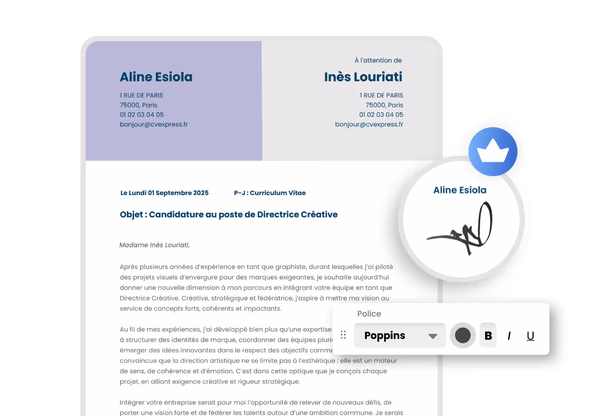 Exemple de lettre-type personnalisable avec options de rédaction et mise en page