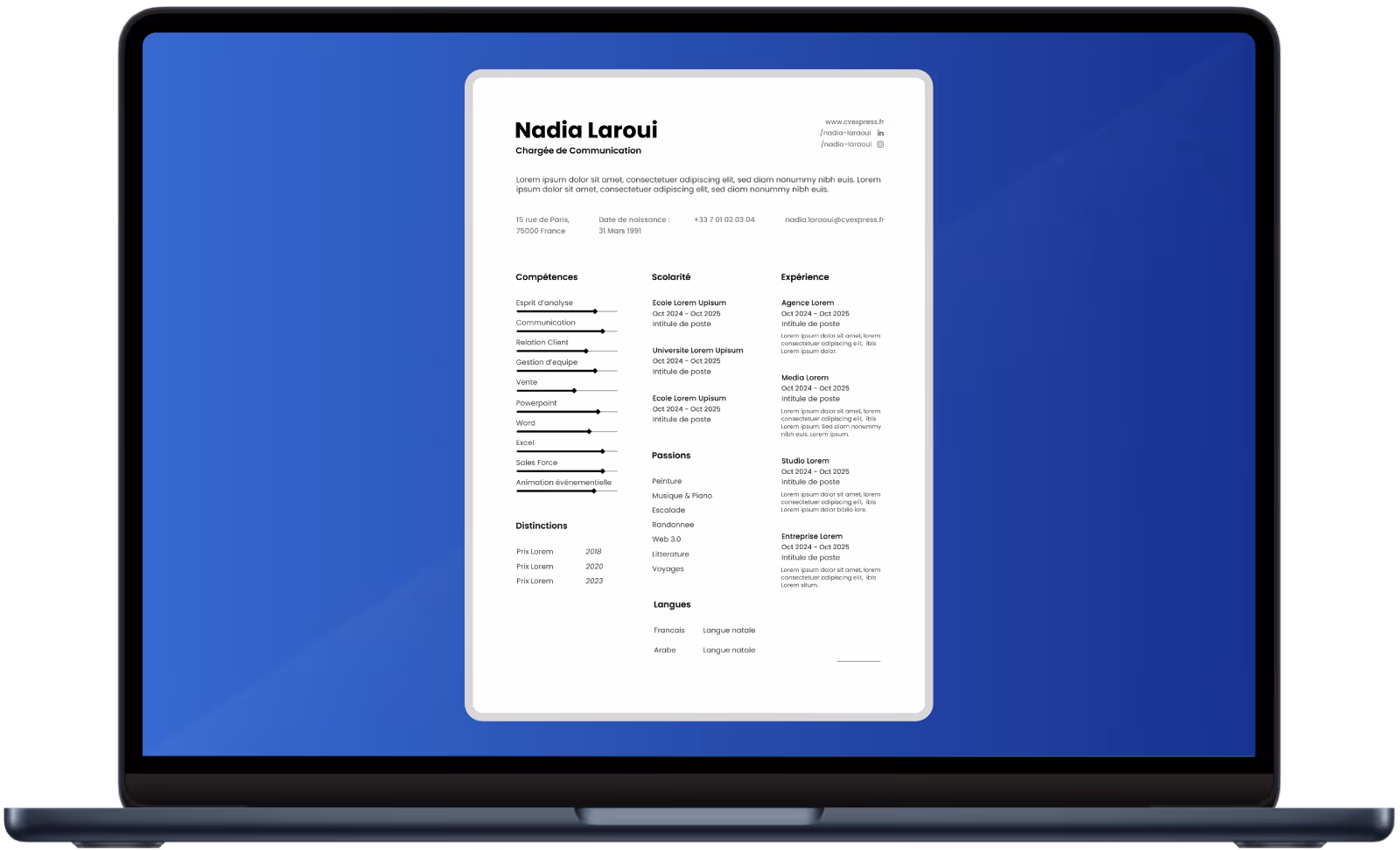 Image présentant le modèle de CV simple le plus performant et minimaliste pour convaincre le plus aisément les recruteurs et favoriser un passage des mesures ATS dans les techniques de recrutement modernes