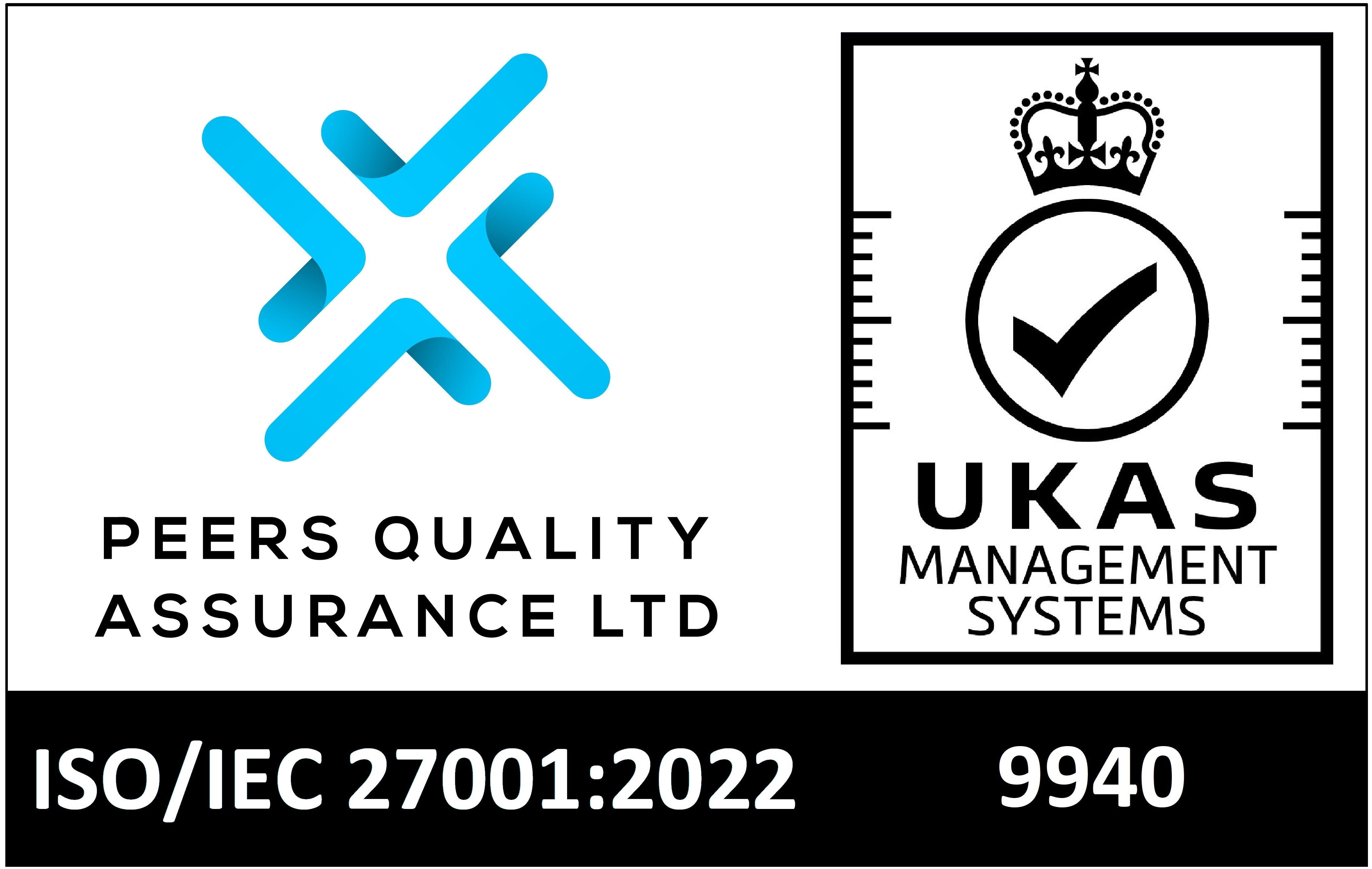 Peers Quality Assurance Ltd and UKAS ISO/IEC 27001:2022 certification, certificate 9940