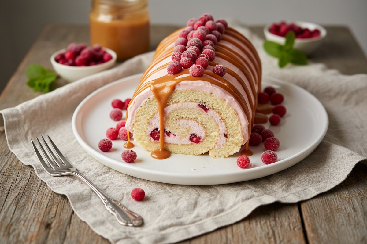 Toffeinen puolukkakääretorttu | Makeatherkut.fi