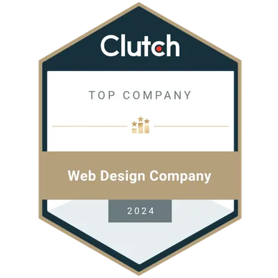 Clutch Top Company badge for Web Design Company 2024 with gold and dark blue hexagonal design.