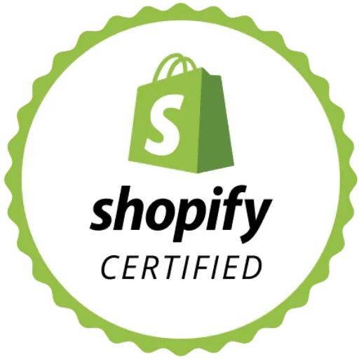 Green and white badge with a shopping bag icon and text 'shopify certified'.