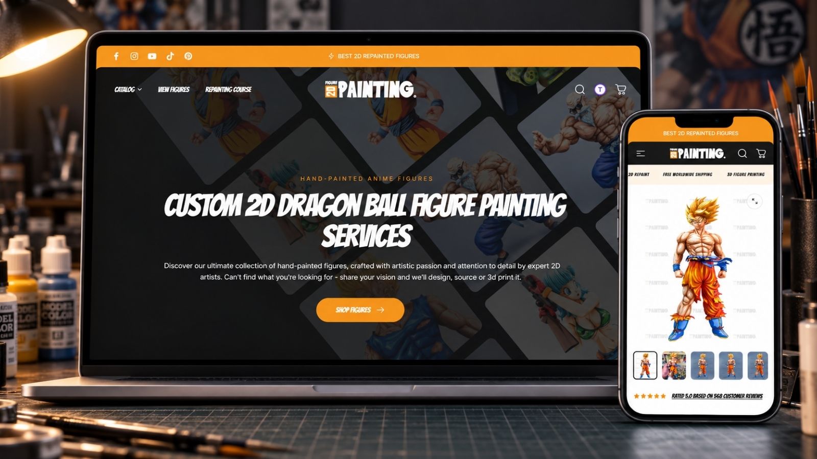 2D Figure Painting online store displayed on a laptop and phone.
