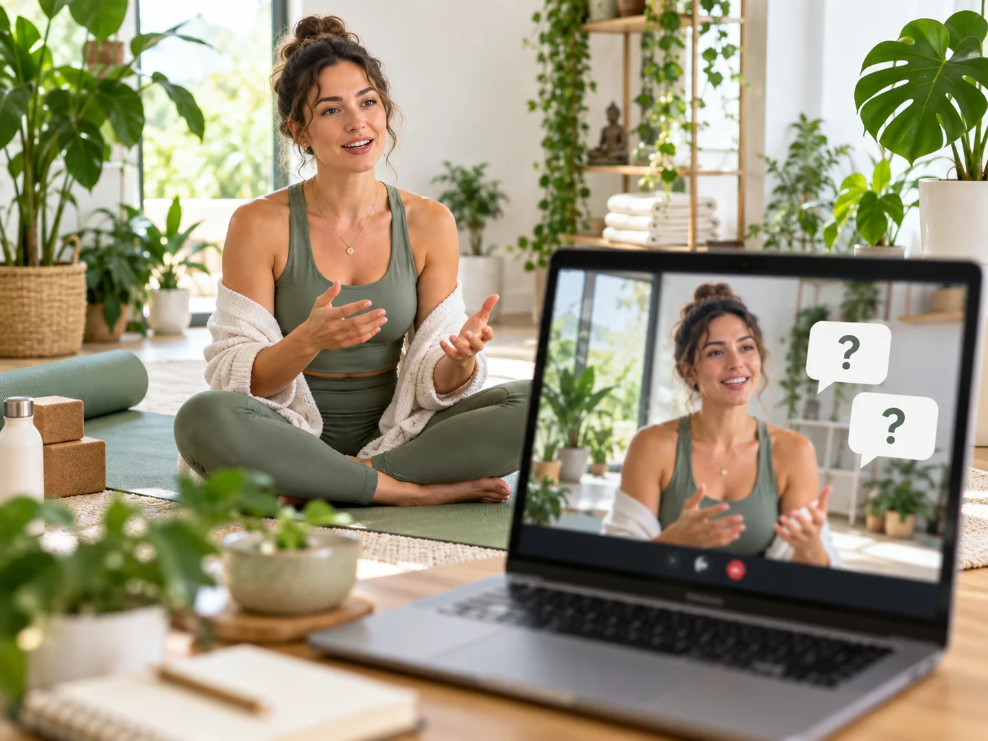 Trenerka wellness odpowiada na pytania podczas sesji online.