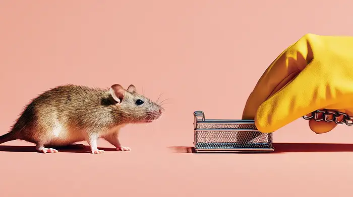 Photo d'une main d'un professionnel Nuisibook capturant un rat