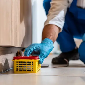 Photo d'un professionnel Nuisibook posant un piège contre des rongeurs rats et souris