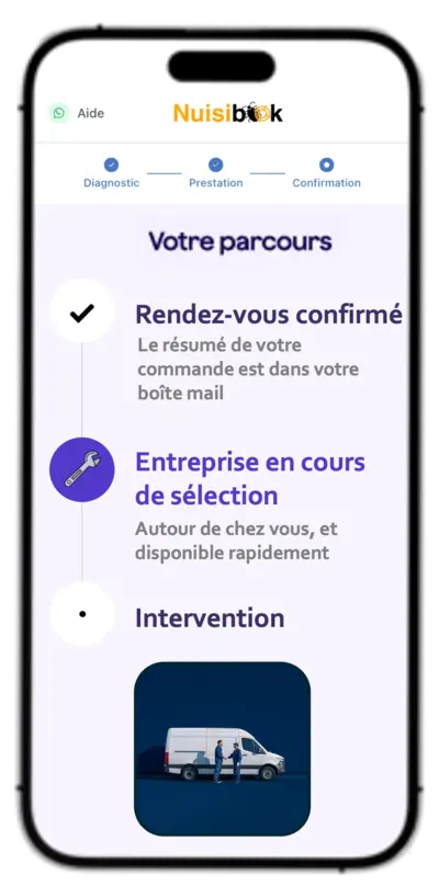 Illustration de l'application Nuisibook qui confirme le rendez-vous pris par le client