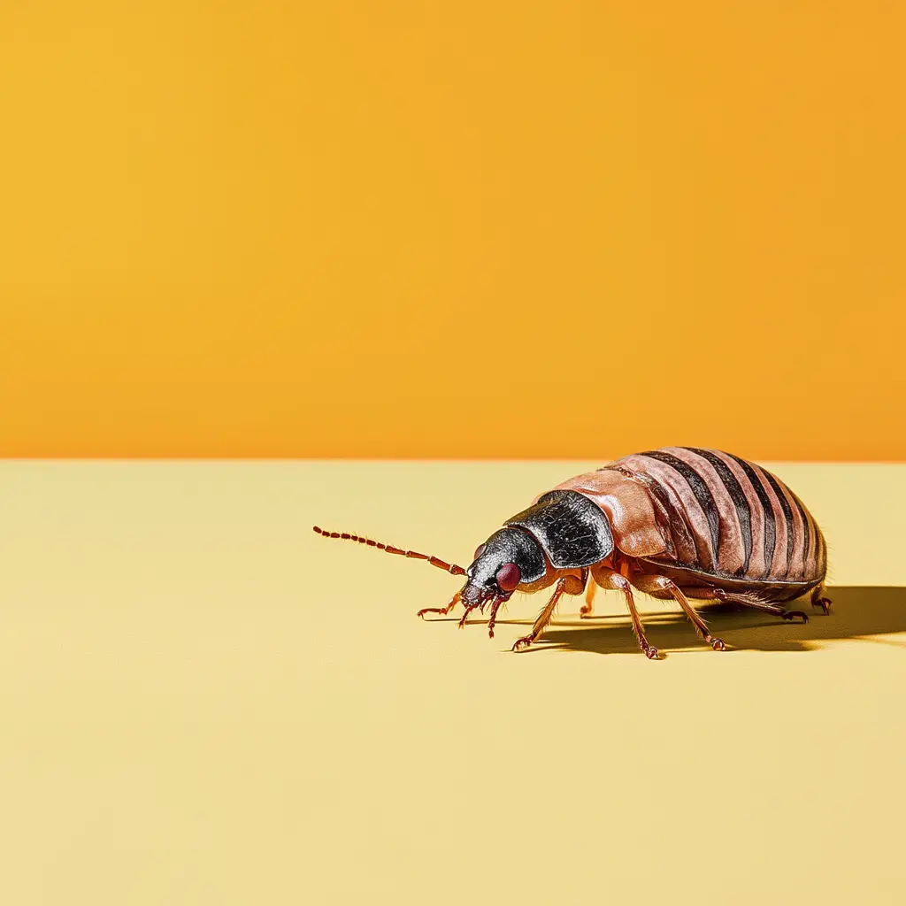 Photo gros plan d'une punaise de lit sur fond jaune.