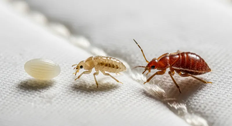 Évolution de la punaise de lit montrant les différents stades du cycle de vie de l'œuf à l'adulte