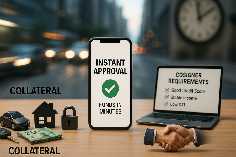 Visualizing instant loan approval strategies: collateral assets, cosigner requirements, and fast funding via a smartphone app