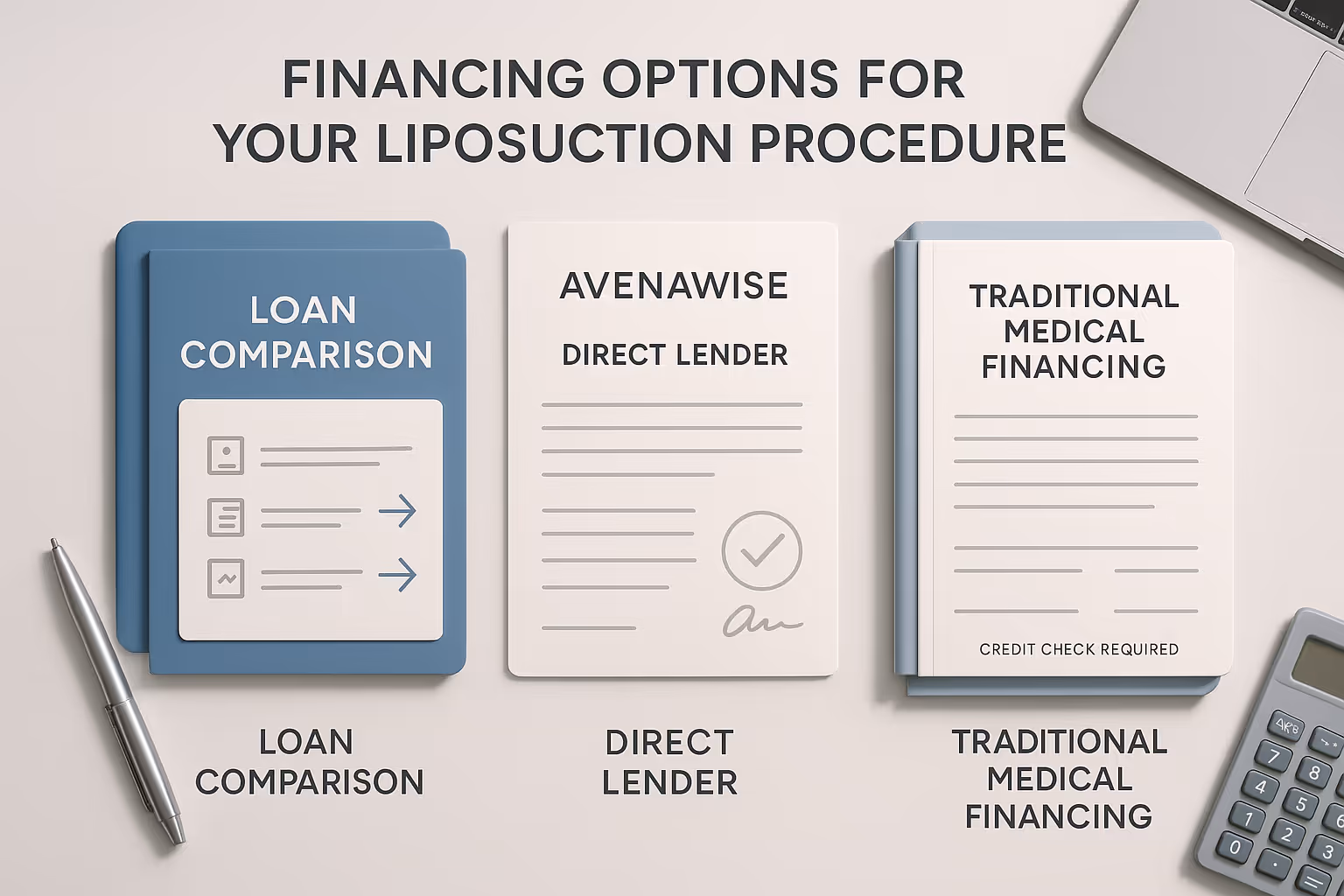 Comparison of liposuction financing options: a loan comparison network, AvenaWise as a direct lender, and traditional medical financing