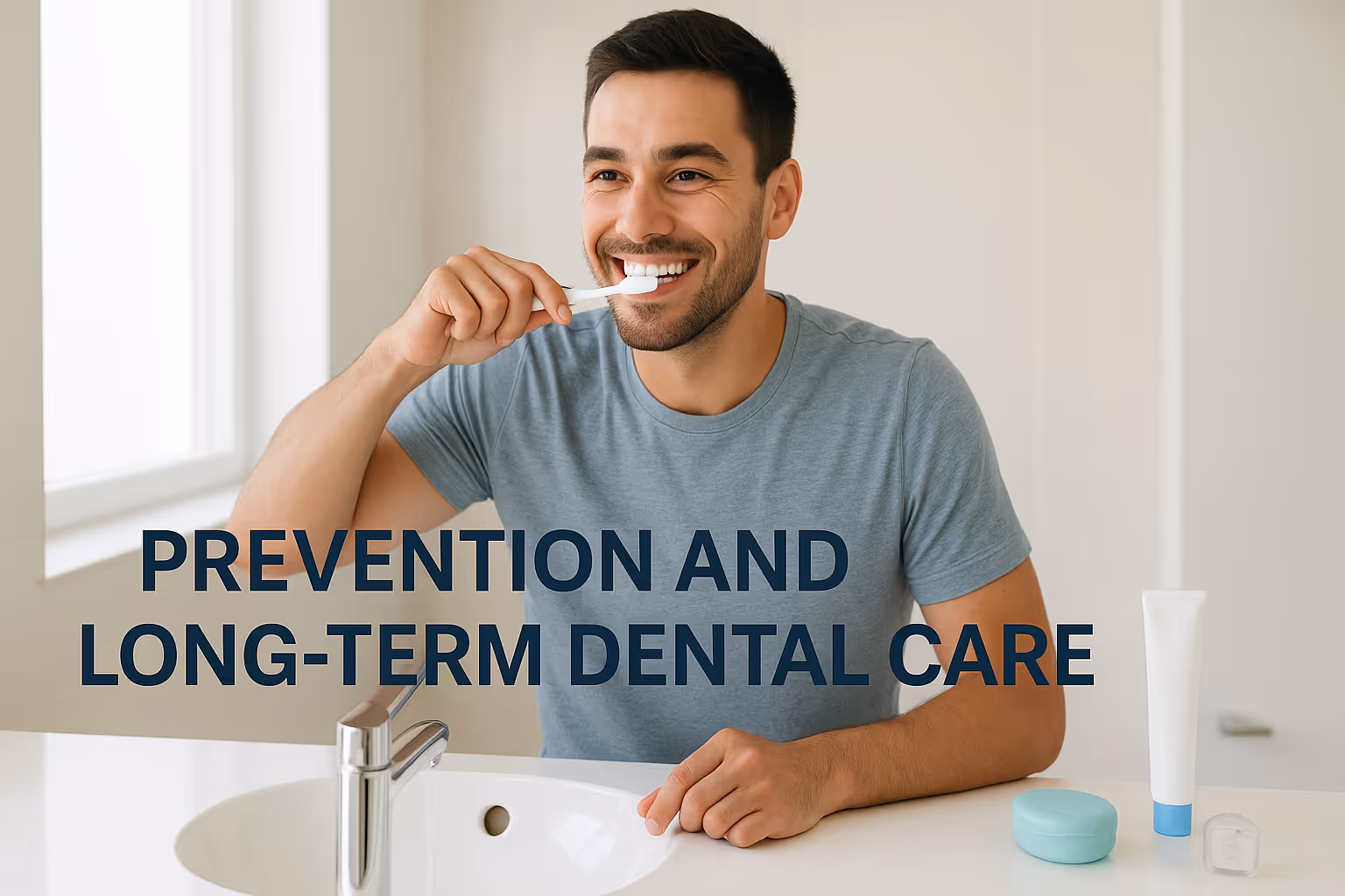 Canadian adult practicing dental care at home with toothbrush and mouthguard to prevent chipped teeth and maintain oral health