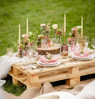Babyborrel organiseren in de buitenlucht met gezellig gedekte tafel in een grasveld