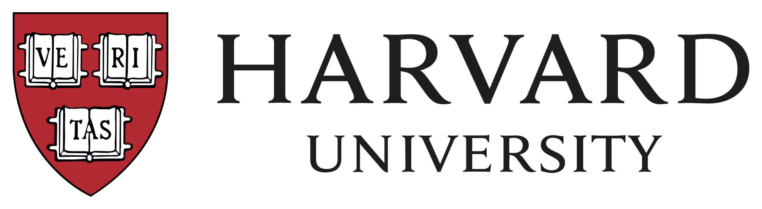Harvard University logo featuring a crimson shield with three open books displaying the word 'VERITAS'.
