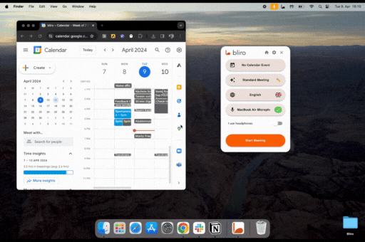 Bliro catches your meetings automatically from your calendar. 