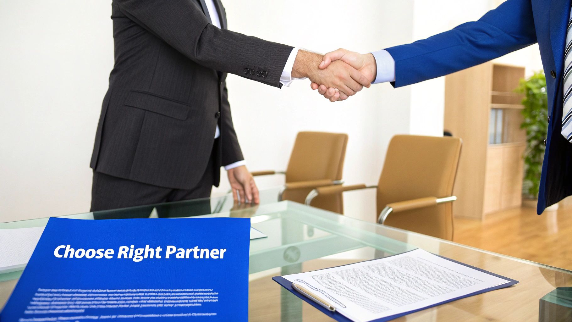 A person carefully reviewing a checklist on a digital tablet, symbolising the evaluation process for choosing a recruitment partner.