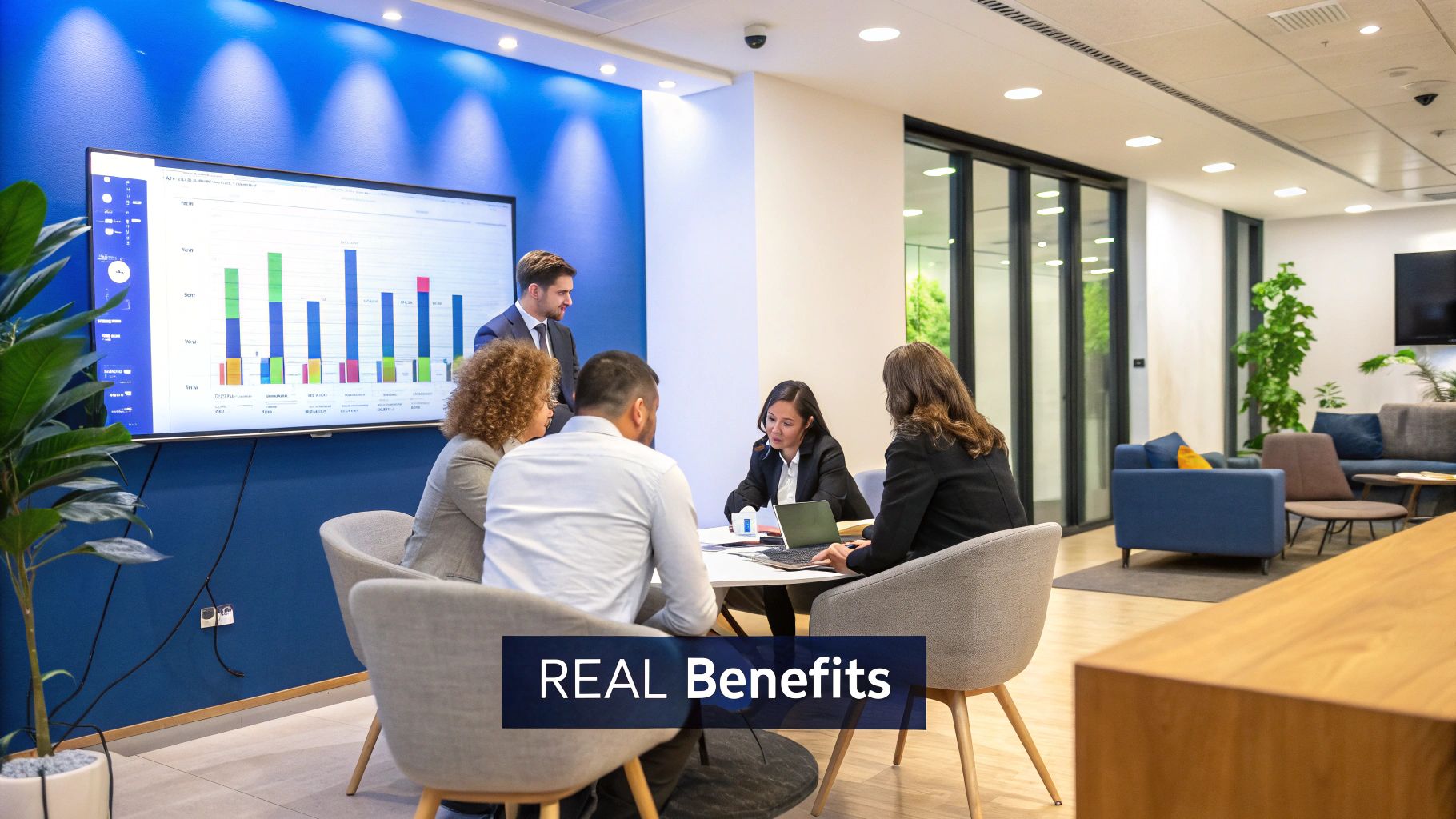 A diverse group of professionals working in a modern, bright office, symbolising a global talent pool.