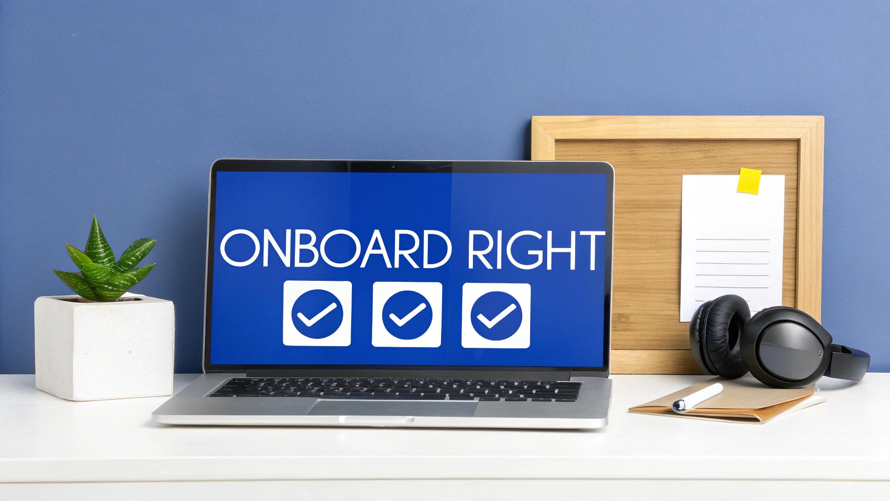 A person's hands organising documents and a laptop on a clean desk, representing a smooth onboarding process.