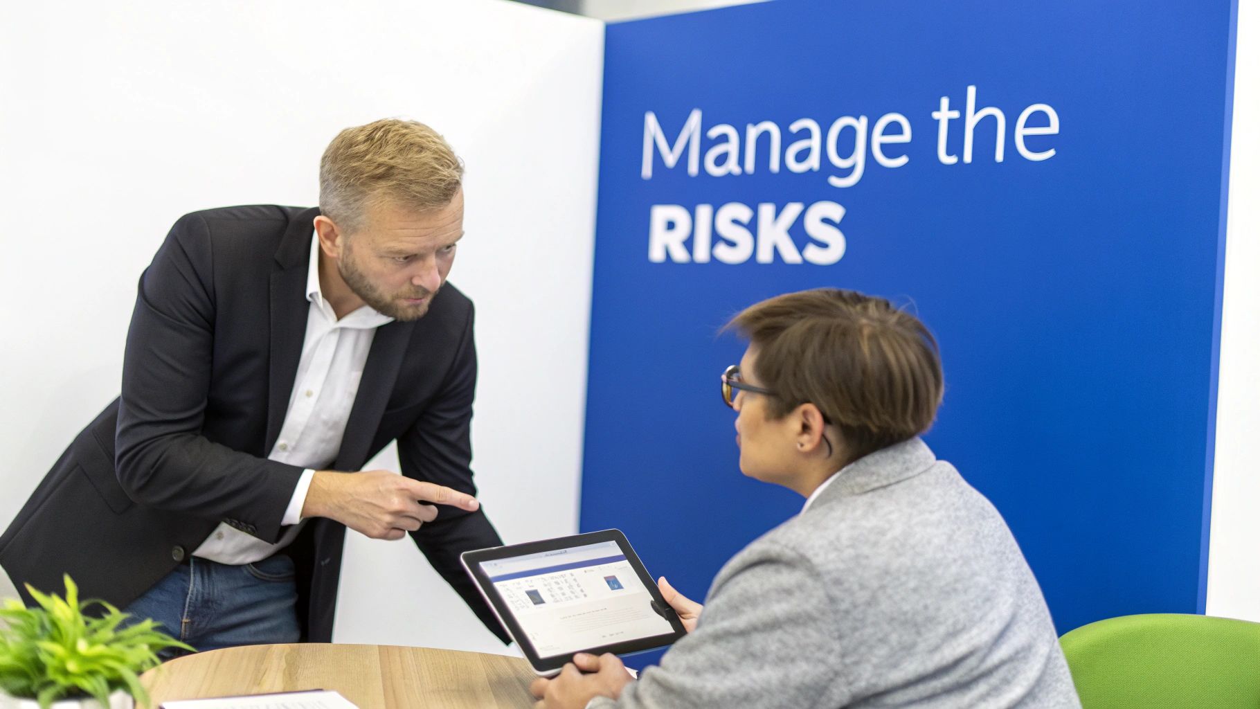 A person at a desk looking concerned, representing the risks of outsourcing.