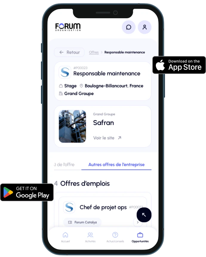 Aperçu de la plateforme Forum Org en mobile