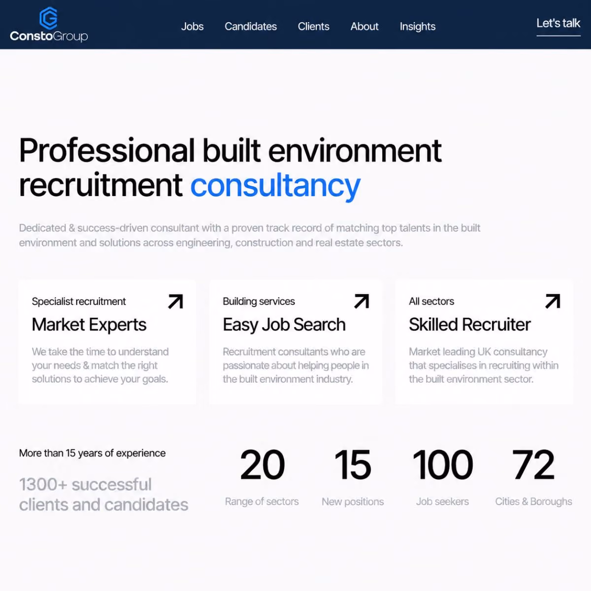 Consto Group website shown on desktop and mobile devices.