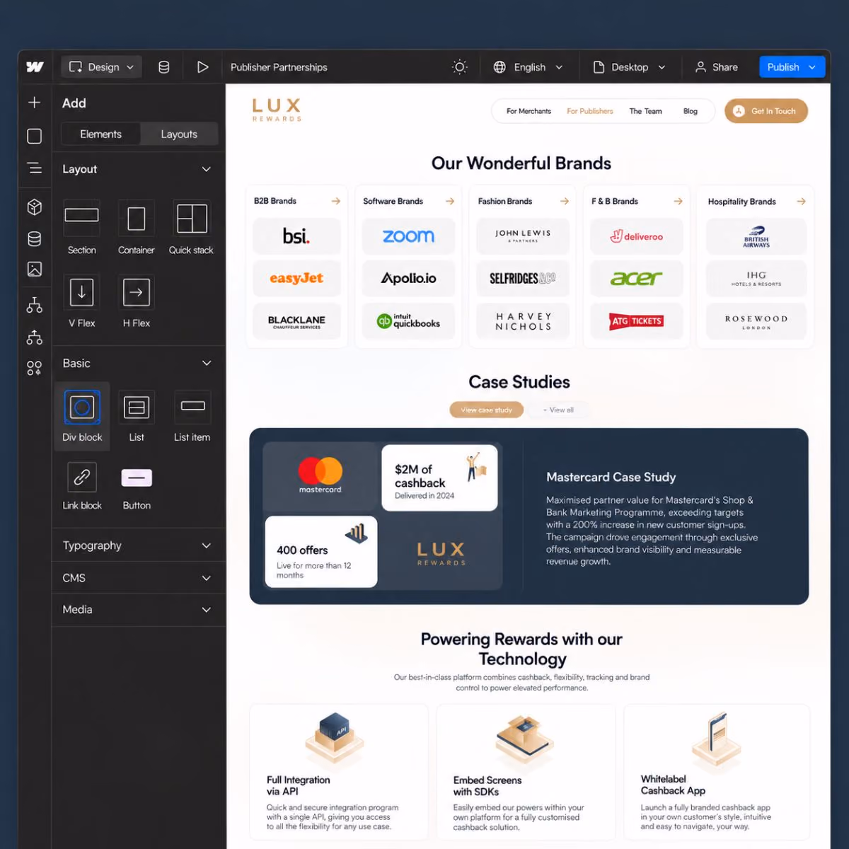 LUX Rewards website shown on desktop and mobile devices.