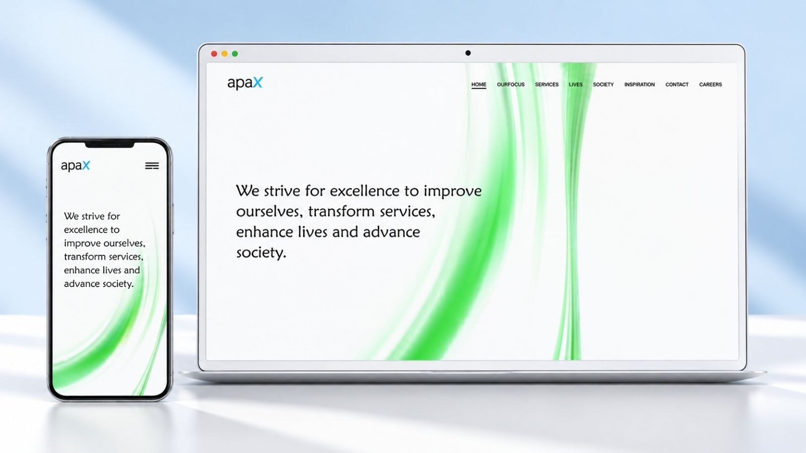 Strona Apax — widok desktop i mobile.