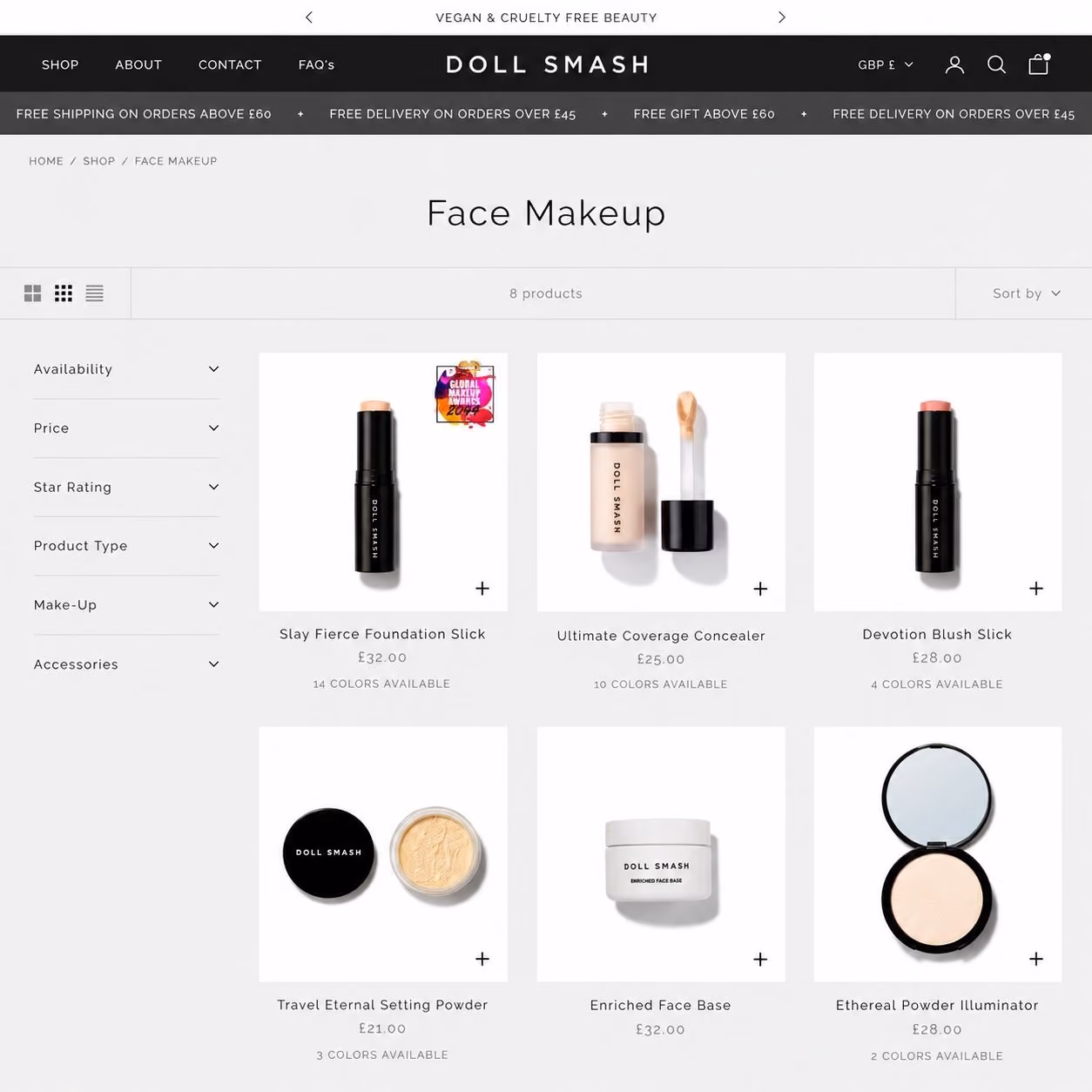Doll Smash website shown on desktop and mobile devices.