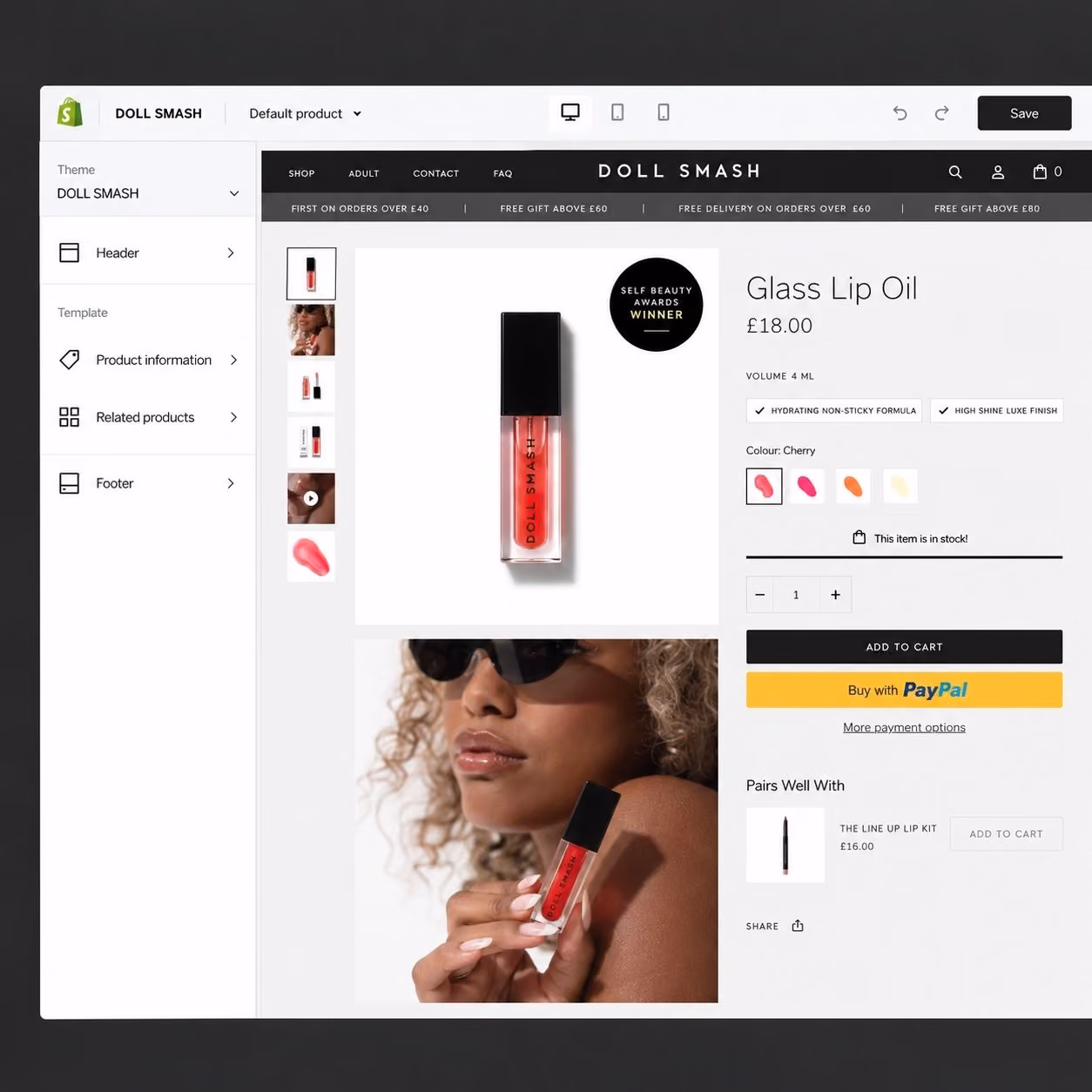 Doll Smash website shown on desktop and mobile devices.