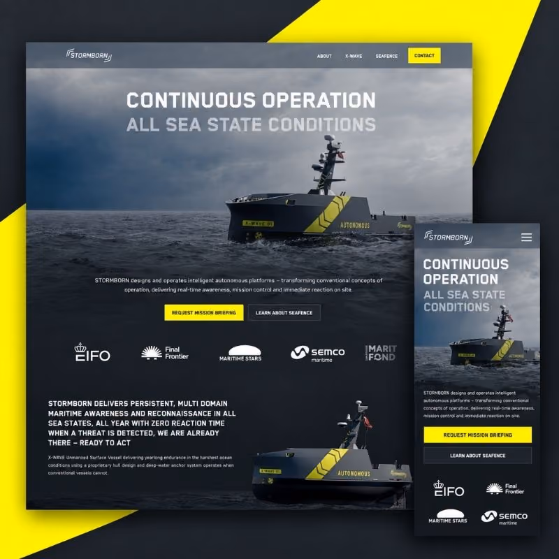 Stormborn website shown on desktop and mobile devices.
