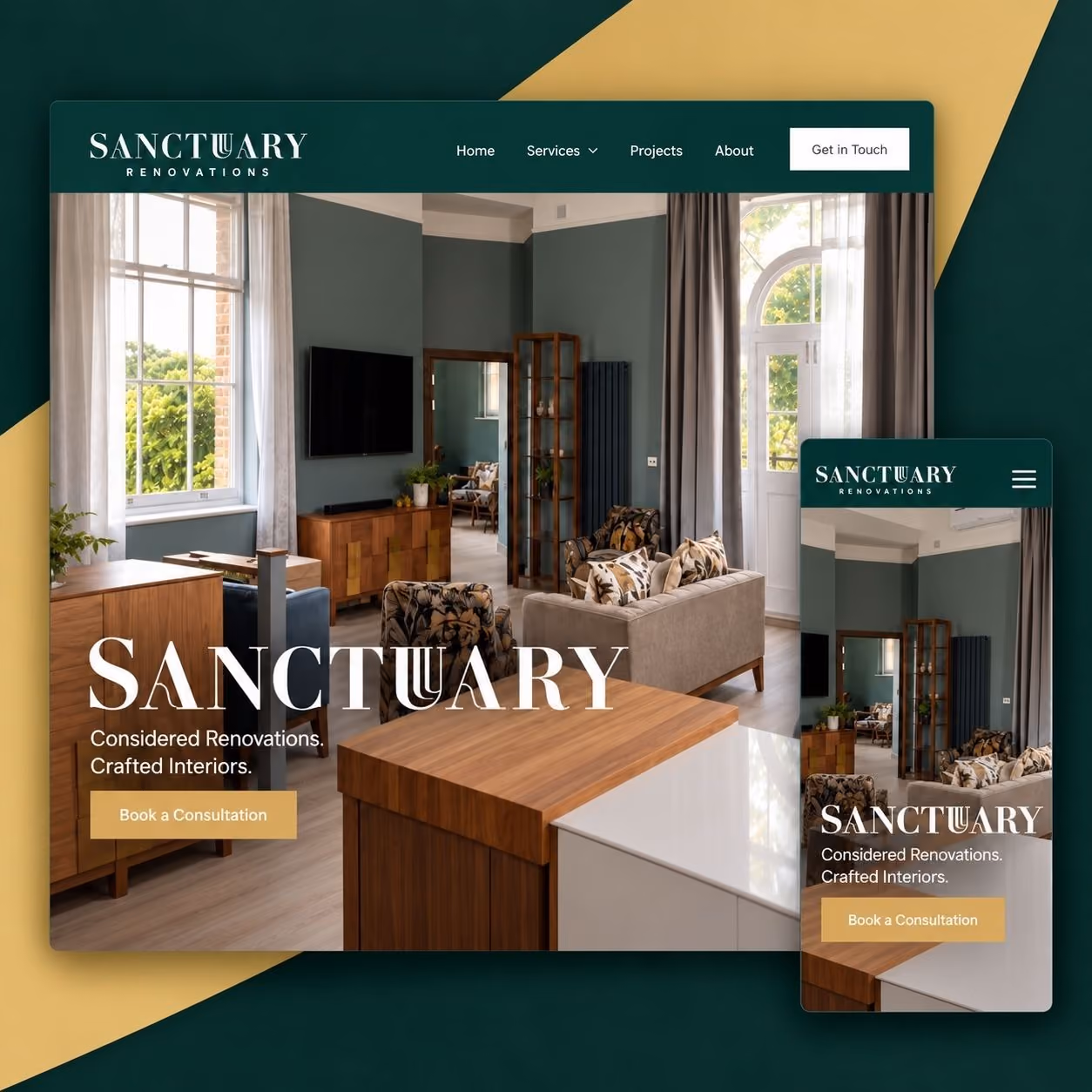 Sanctuary website shown on desktop and mobile devices.