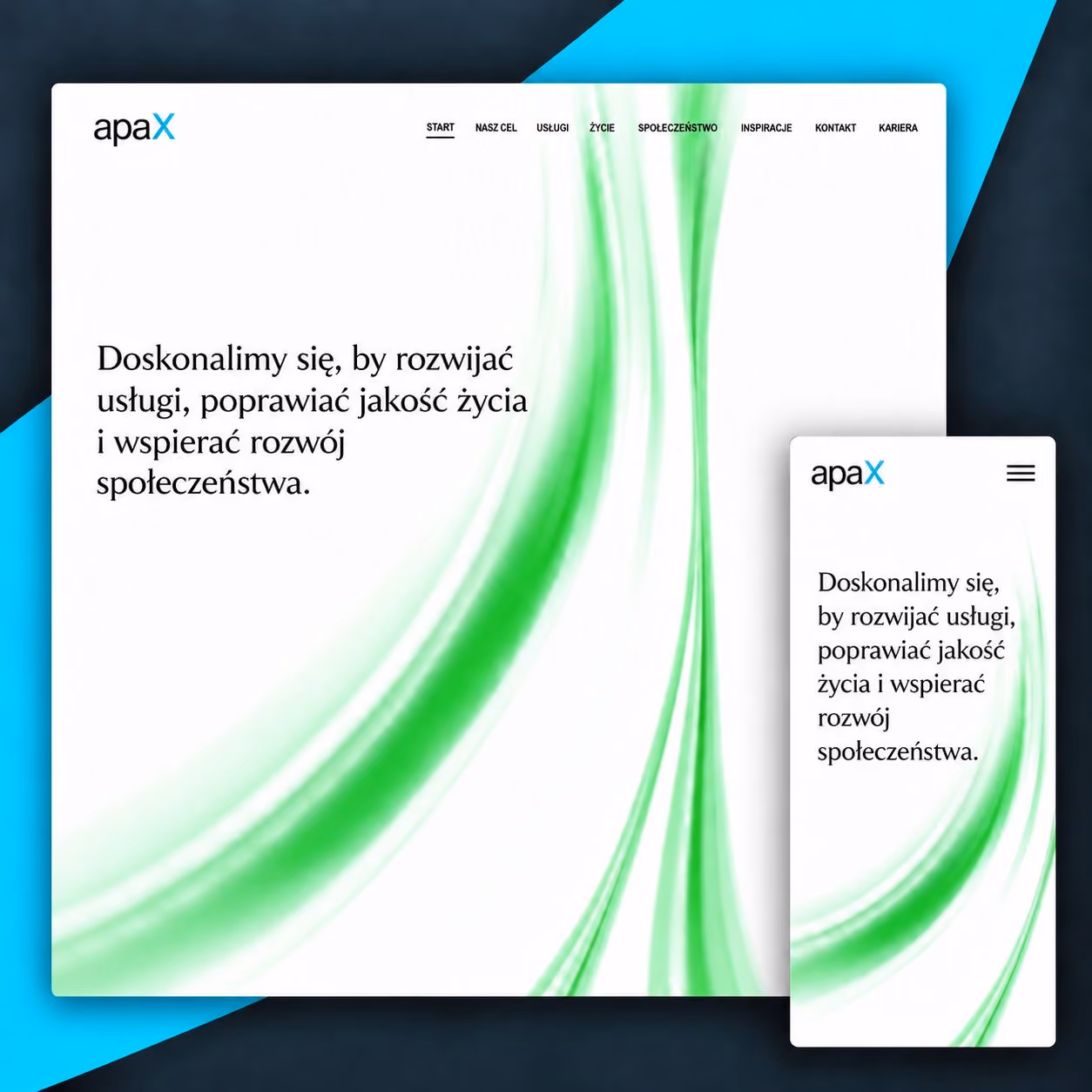 Strona Apax — widok desktop i mobile.