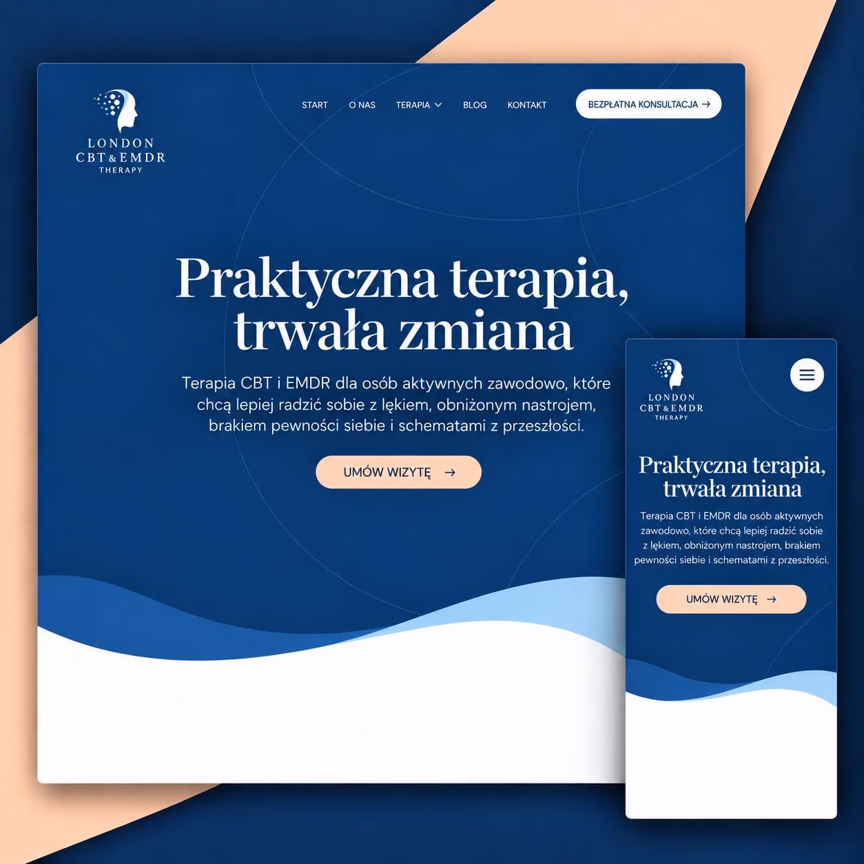 Strona CBT & EMDR Therapy — widok desktop i mobile.
